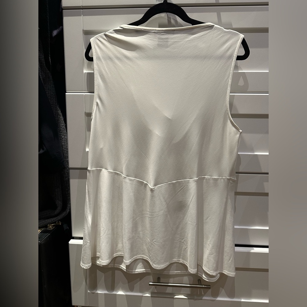 Donna Karan New York Elegant White Drape Neck Sleeveless Blouse - Picture 3 of 5